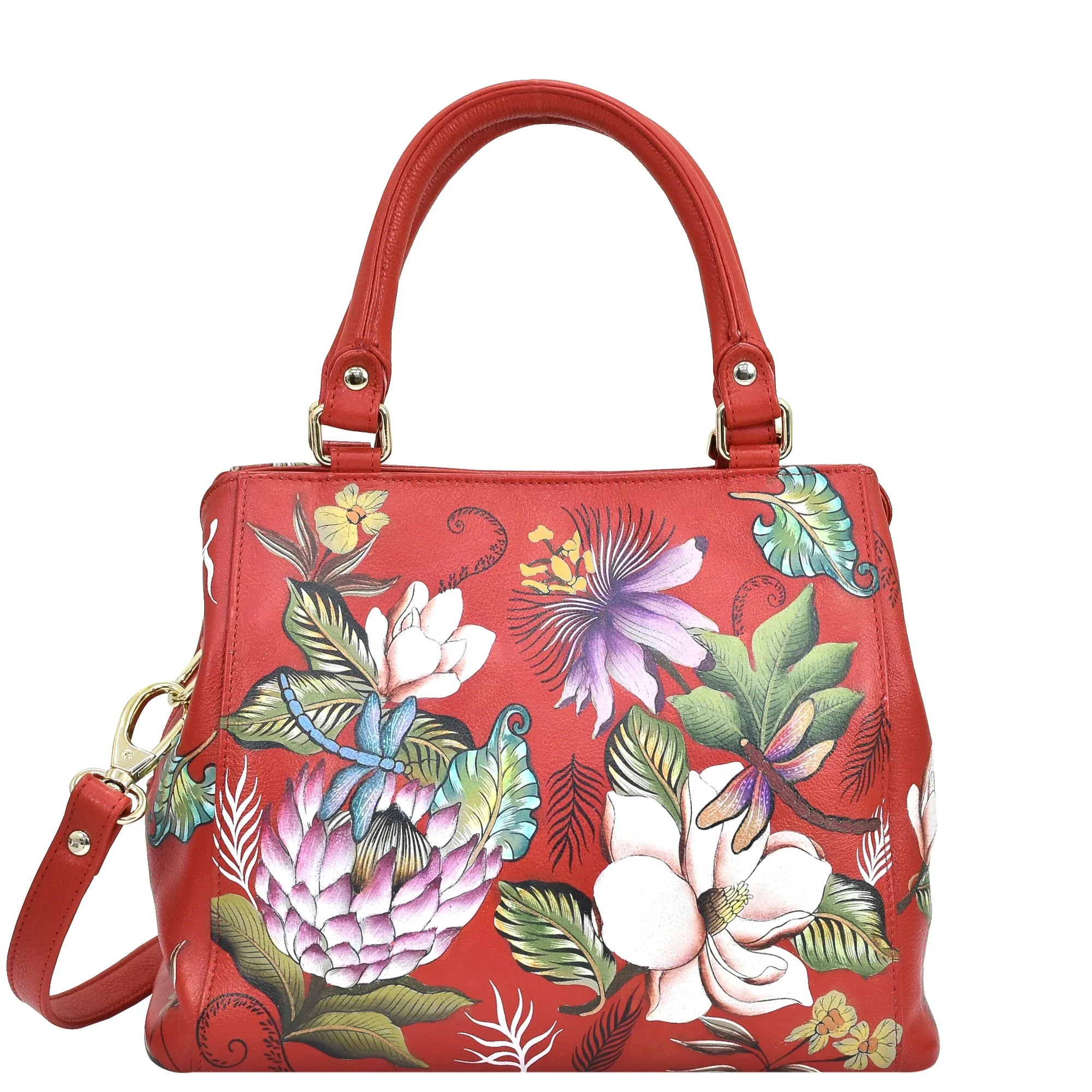 Buy Crimson Garden Leather Hand Painted Multi Compartment Satchel - 690 – Anuschka Leather | Anuschka 