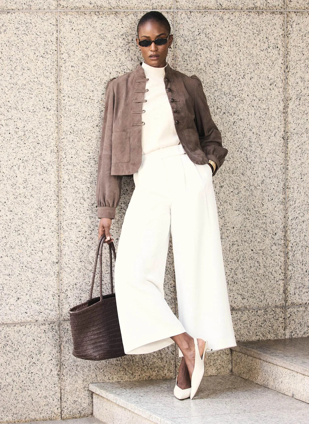 White Cropped Wide Leg Tailored Trousers | Mint Velvet