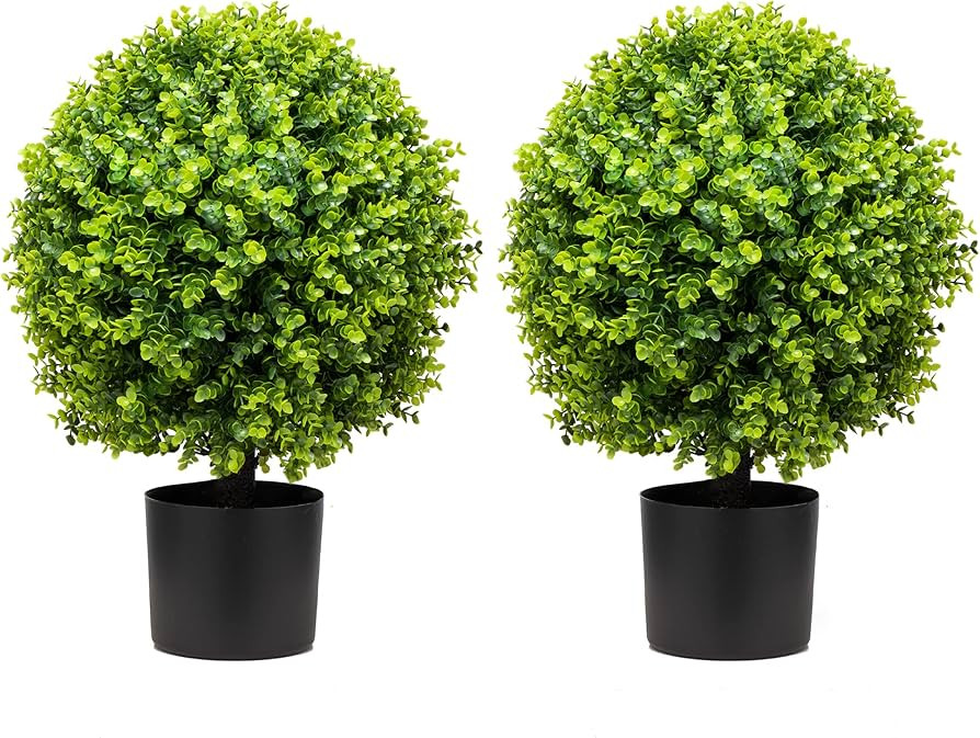 ECOLVANT Two 20''T Artificial Eucalyptus Topiary Ball Tree Artificial Boxwood Topiary UV Resistan... | Amazon (US)