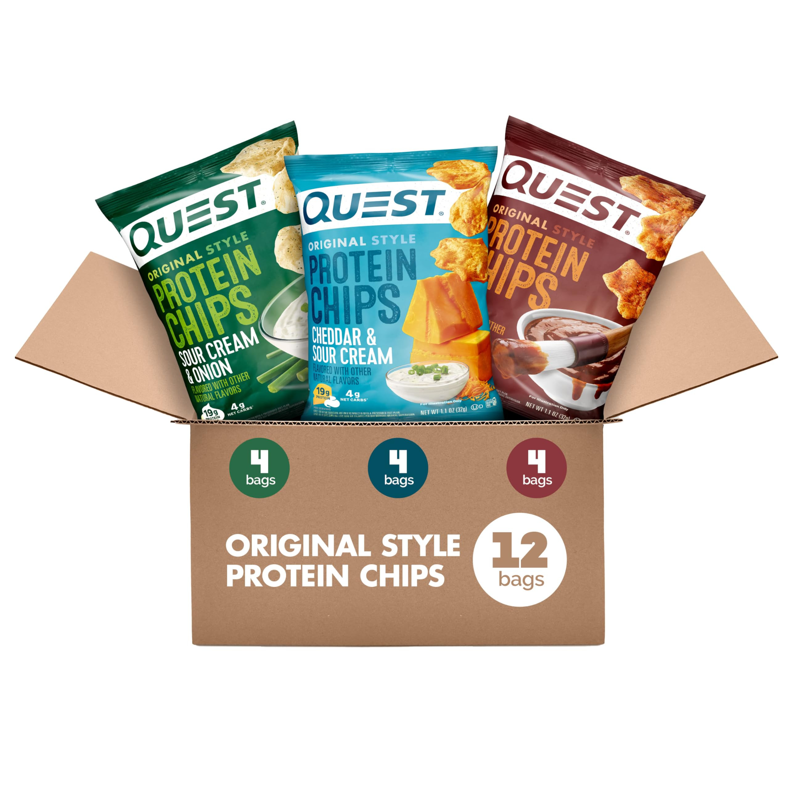 Quest Nutrition Protein Chips Variety Pack, BBQ, Cheddar & Sour Cream, Sour Cream & Onion, High P... | Amazon (US)