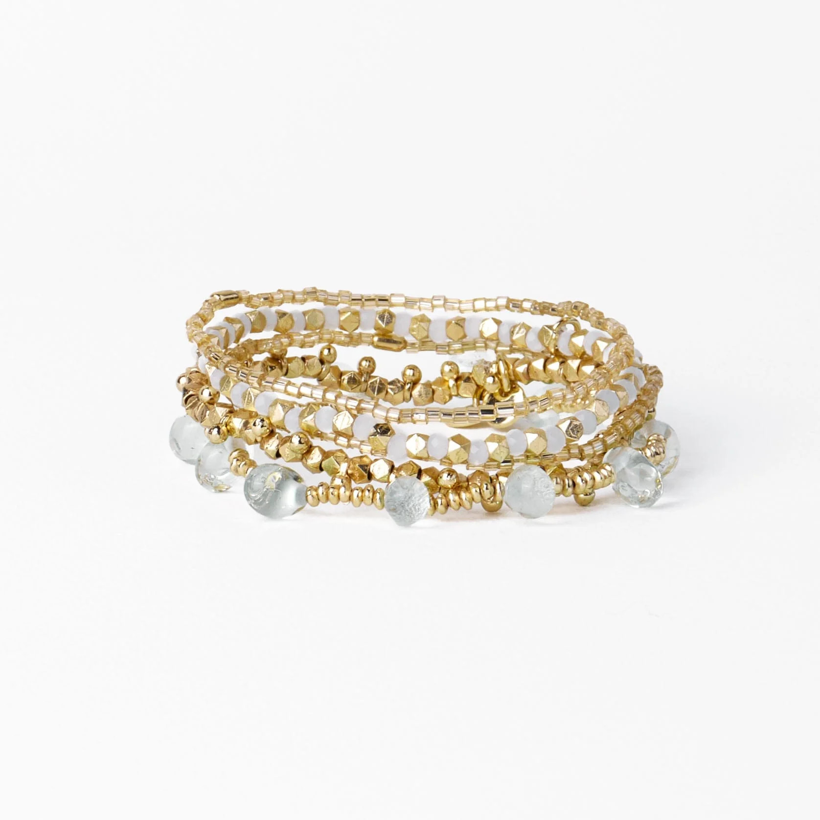 Ella Bracelet Stack of 5 Green + Gold | INK+ALLOY