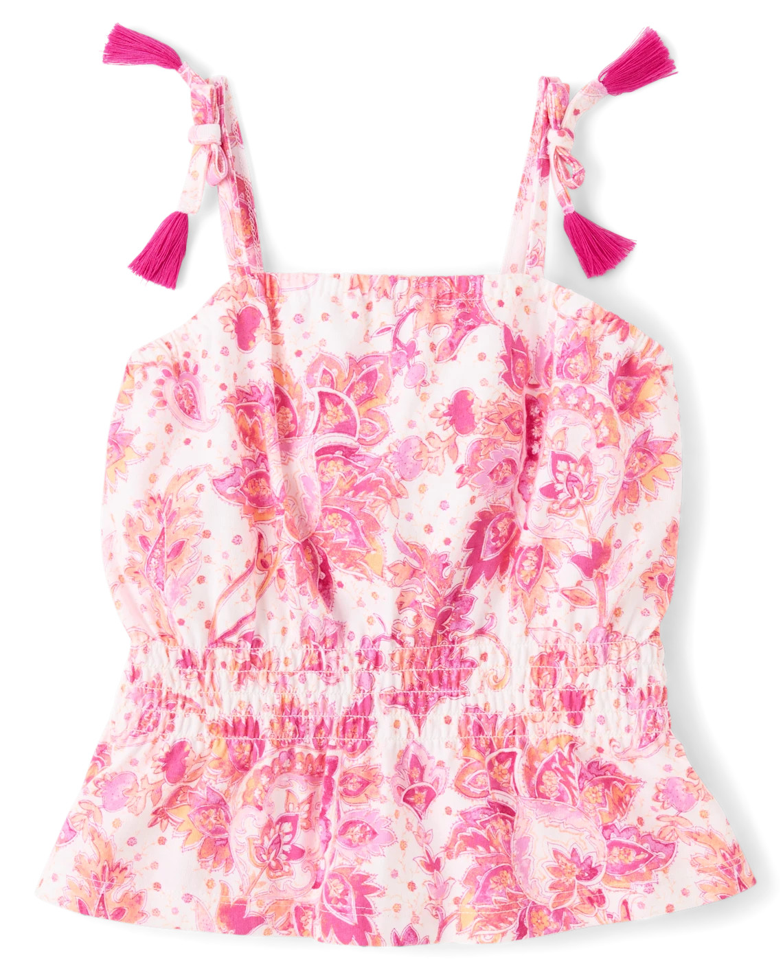 Girls Paisley Tassel Bow Shoulder Tank Top - pink | The Children's Place
