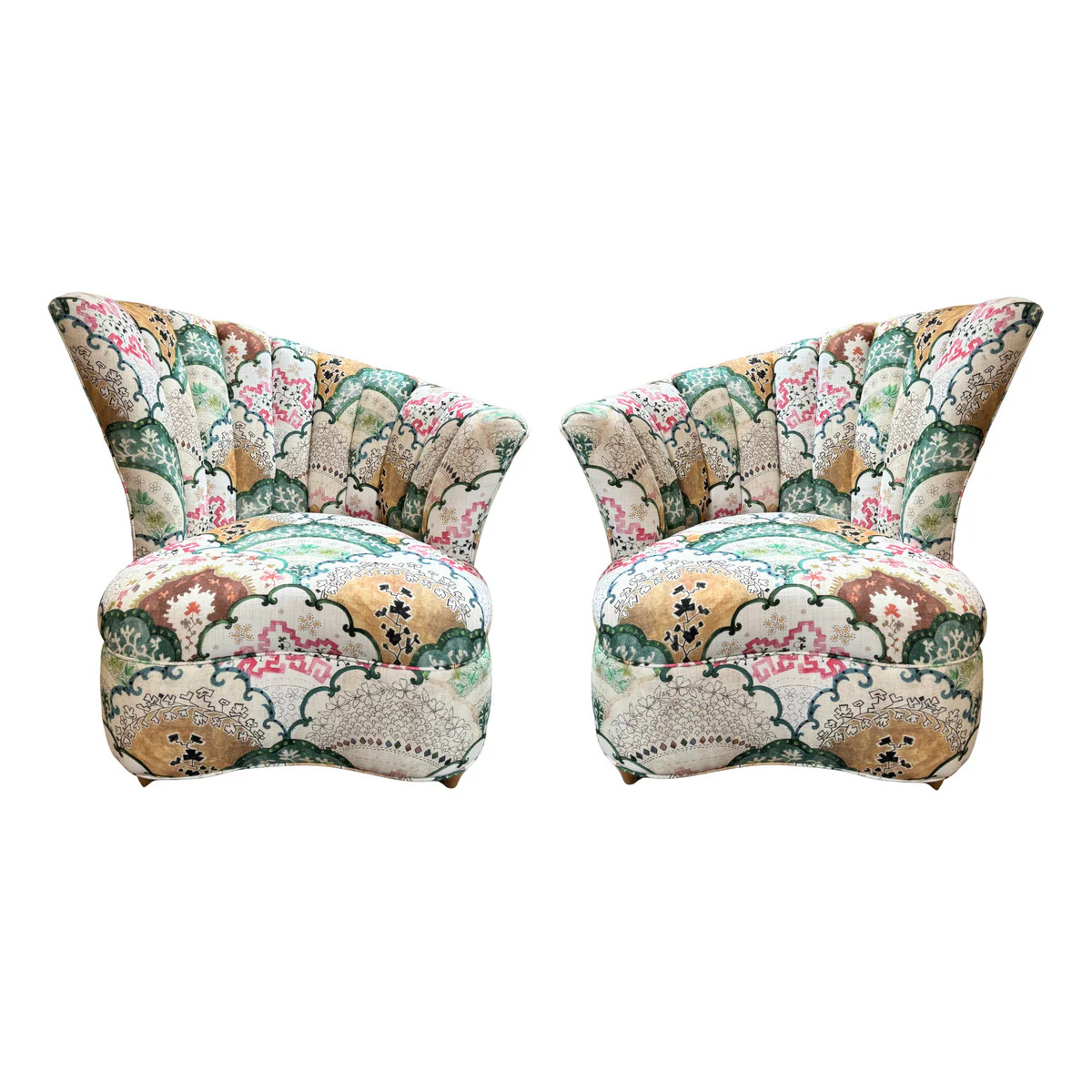 Pair of Scalloped Fan Chairs Recovered in Harper Spring Hamilton | Vintage Furniture | Scout Design Studio