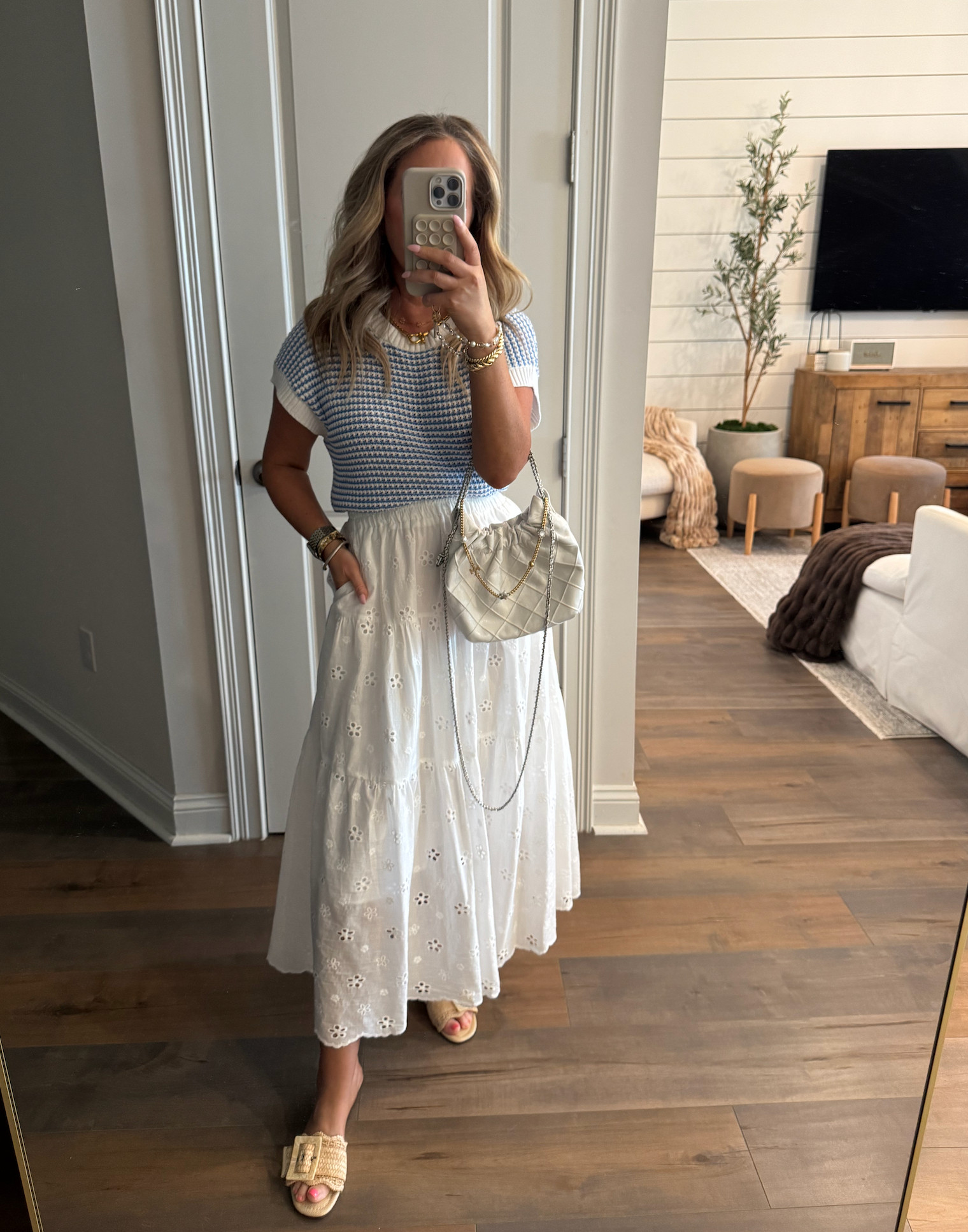 Spring and summer outfit inspo all from Amazon! Wearing size S in top and skirt!

Sweater top, white eyelet skirt, handbag, outfit inspo, affordable fashion finds, vacation look, brunch outfit, blue and white, coastal look, affordable fashion finds.  

 #LTKootd #LTKSeasonal