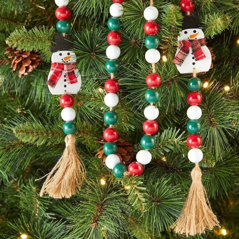 Holiday Time Christmas Red, White, and Green Snowman Wood Bead Garland, 6' - Walmart.com | Walmart (US)