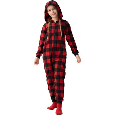 Joyfy Christmas Pajamas for Kids, Red Flannel Buffalo Plaid Pajamas with Hood, Boys Girls Holiday Jumpsuit-L | Target