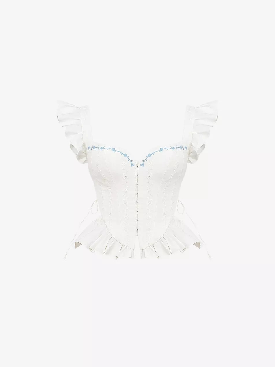 Lilibet floral-embroidered peplum cotton corset top | Selfridges