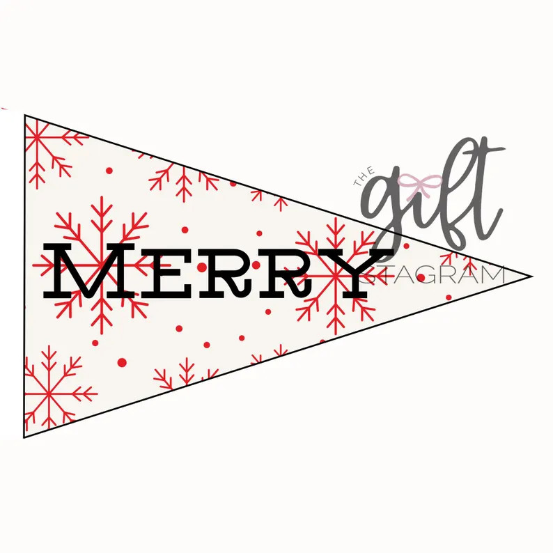 Pennant Flag Printable | Holly Jolly Pennant Flag | Merry Christmas Gift Tags | Gift Wrapping Emb... | Etsy (US)