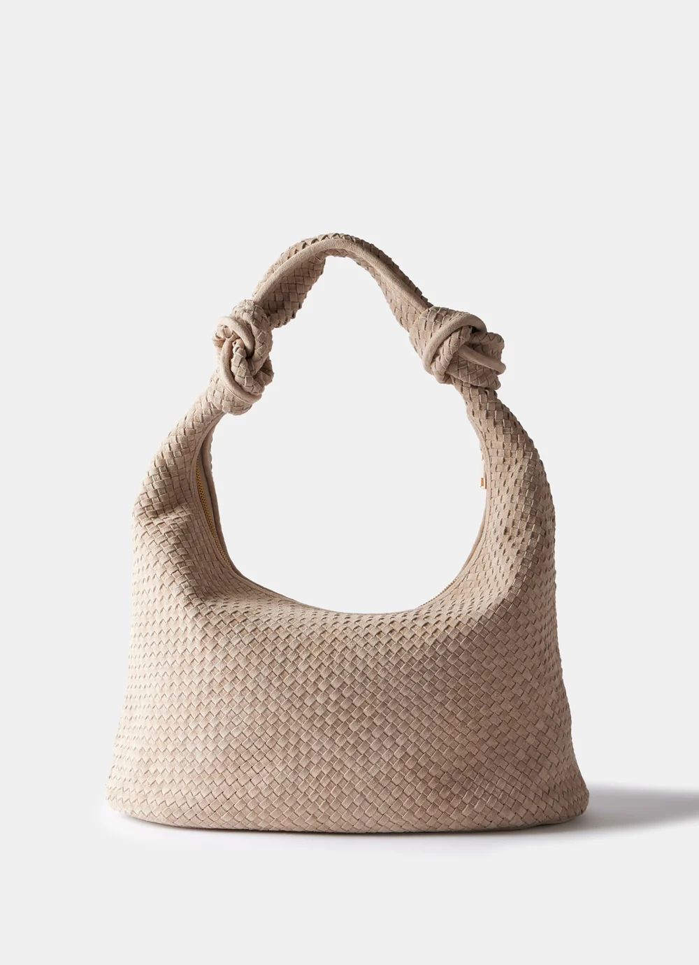 Neutral Suede Woven Knot Handle Bag | Mint Velvet