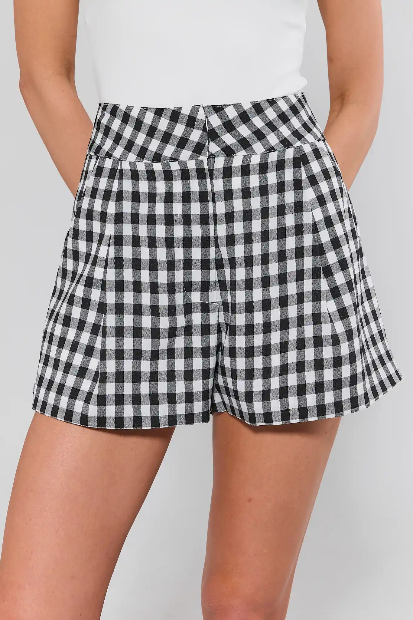 Saylor Black Gingham Tailored Shorts | Avara