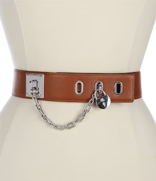 Lauren Ralph Lauren 1.75" Chain Padlock Wide Leather Belt | Dillard's | Dillard's