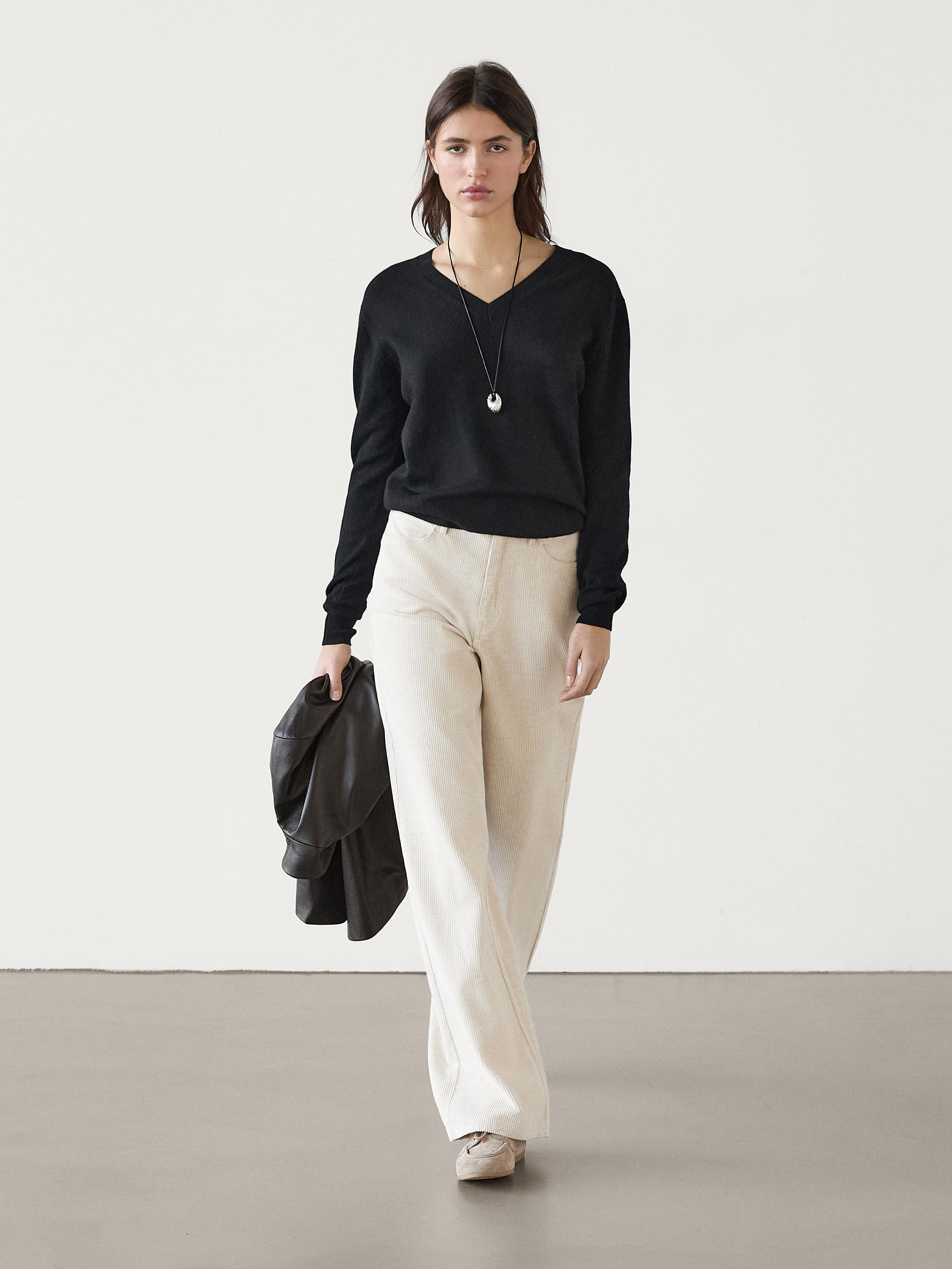 Wide-leg corduroy trousers  £69.95 Wide-leg. Waistband with belt loops . Zip fastening concealed... | Massimo Dutti UK
