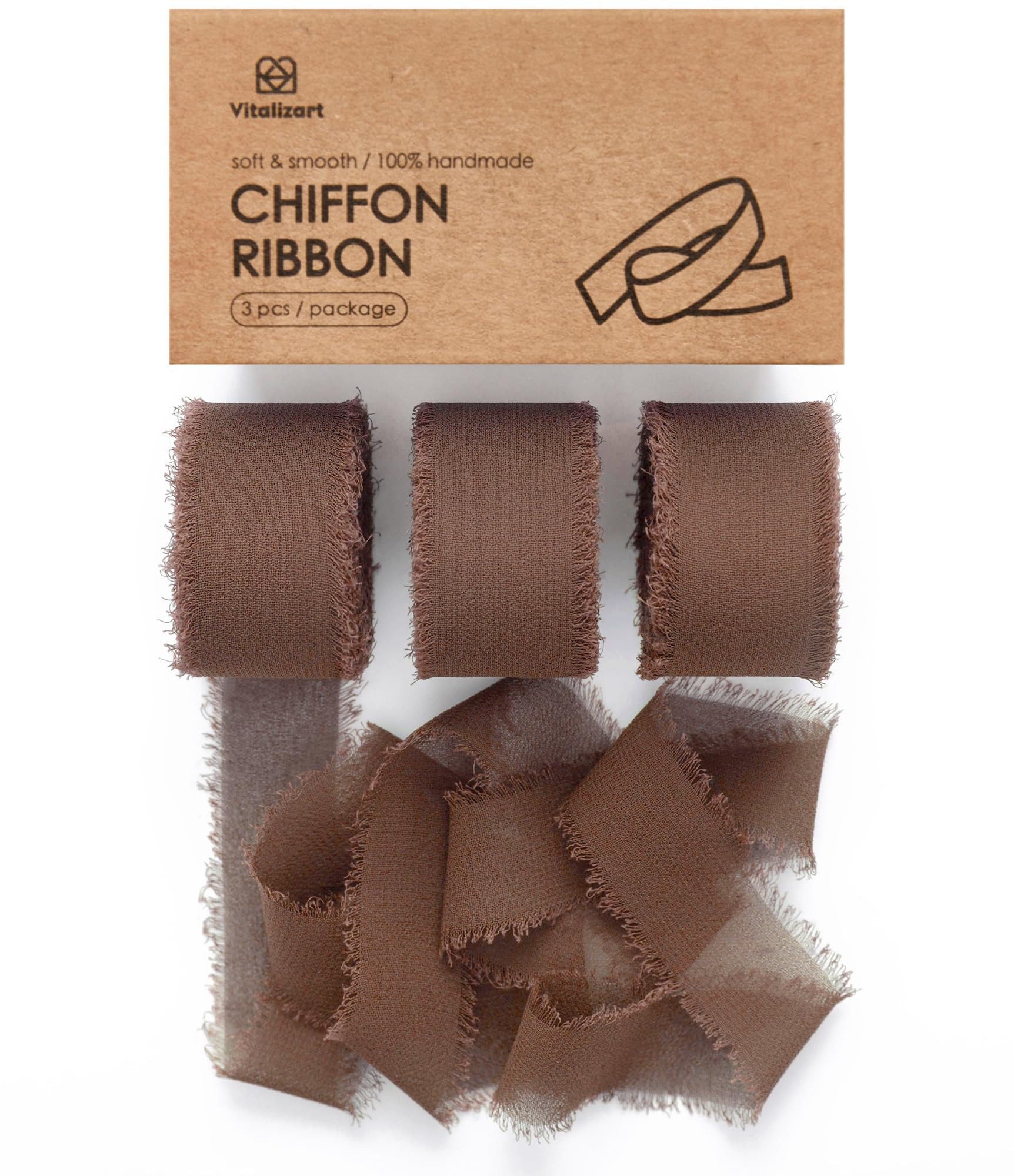 Vitalizart Brown Chiffon Silk Ribbon 1" x 21 Yd Fringe Fabric Package (3 Rolls * 7 Yd) for Weddin... | Amazon (US)