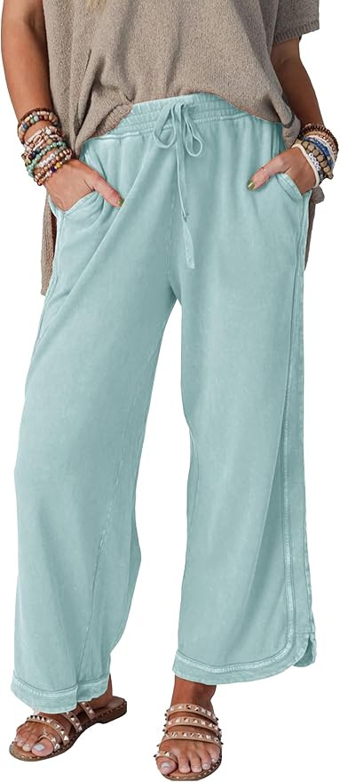 Women's Casual Wide Leg Pants High Waist Drawstring Sweatpants Baggy Athletic Trousers with Pocke... | Amazon (US)