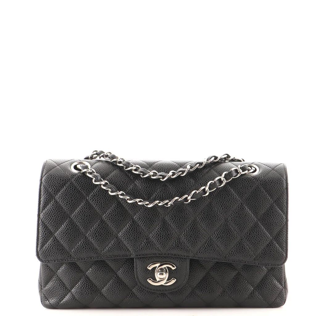 Chanel Vintage Classic Double Flap Bag Quilted Caviar Medium Black 138633338 | Rebag