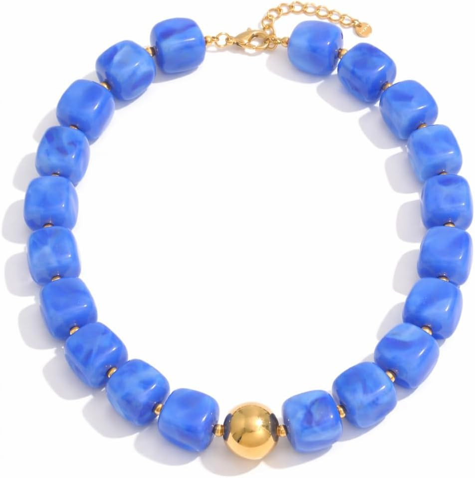 Mchic Colorful Chunky Beaded Necklace for Women, Acrylic Statement Choker | Amazon (US)