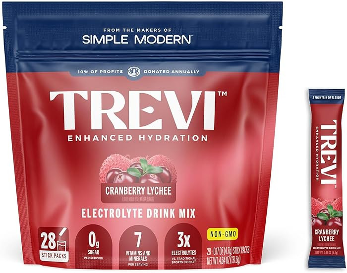 TREVI™ Sugar Free Electrolytes - Drink Mix Hydration Powder Packets - 28 Count - Cranberry Lych... | Amazon (US)