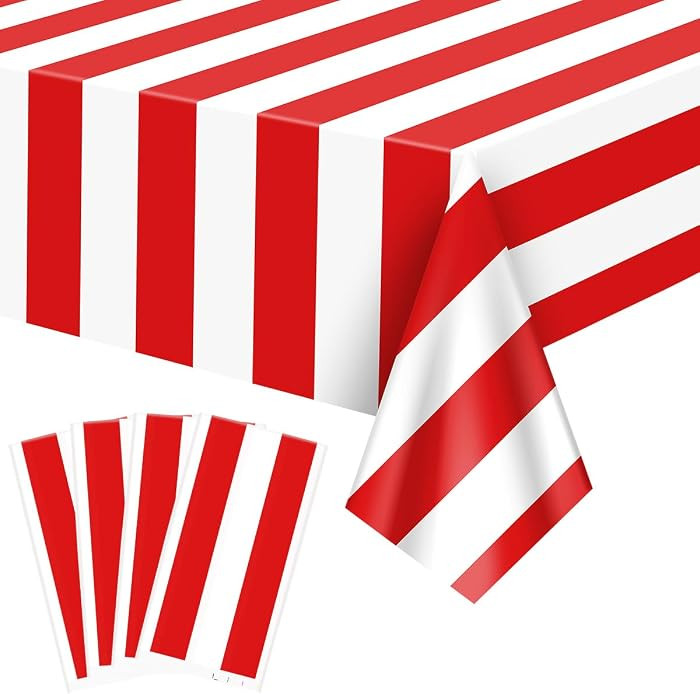 4 Pcs Red and White Striped Tablecloths Plastic Carnival Tablecloth Waterproof Rectangle Tableclo... | Amazon (US)