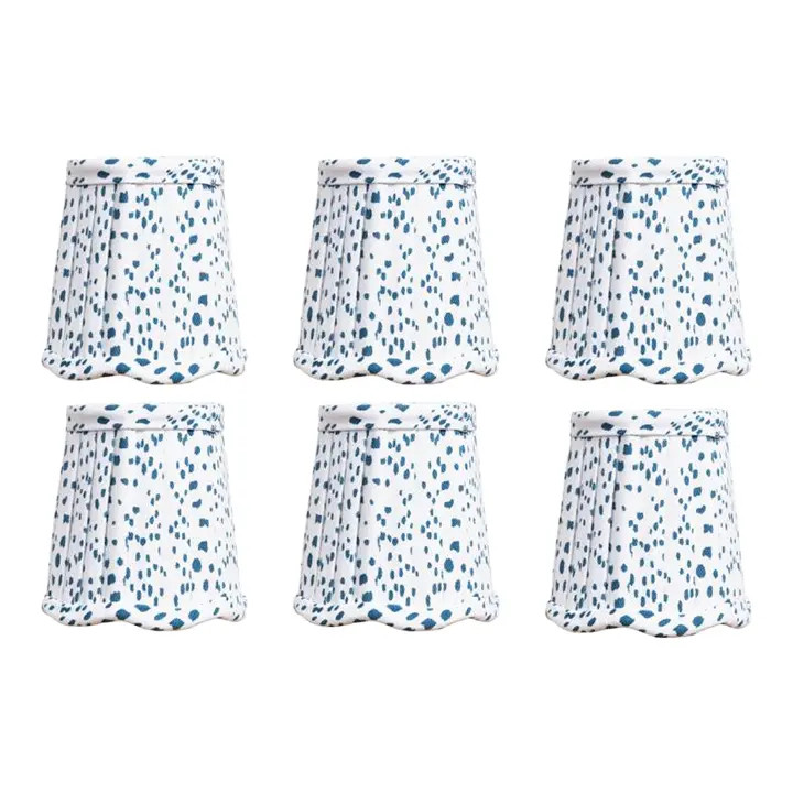 Scalloped White and Navy Dot Sconce Shades - Set of 6 | Chairish