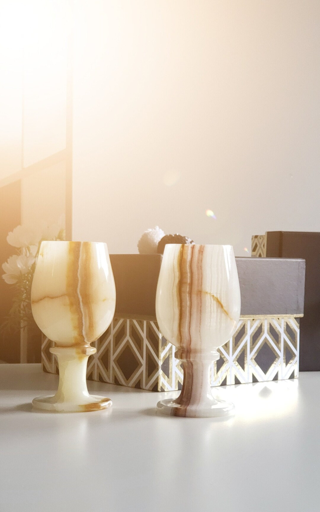 Two Wine Glass Set, for Wedding, Gift Wineglass, Natural Stone Cup, Onyx Marble, Handcrafted, Dri... | Etsy (US)