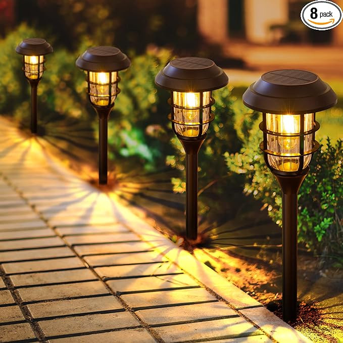 LETMY Solar Pathway Lights Outdoor, 8 Pack Bright Solar Lights Outdoor, IP65 Waterproof Auto On/O... | Amazon (US)