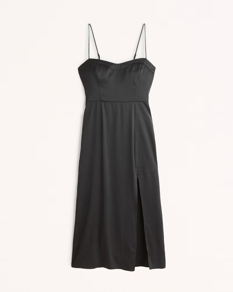 Abercrombie & Fitch Women's Satin High-Slit Midi Dress in Black - Size XS TLL | Abercrombie & Fitch (US)