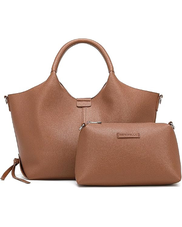 Women's Vegan Leather Tote Bag Fashionable Buckle Design Solid Color 2 PCS Set Top-Handle Bag | Amazon (US)