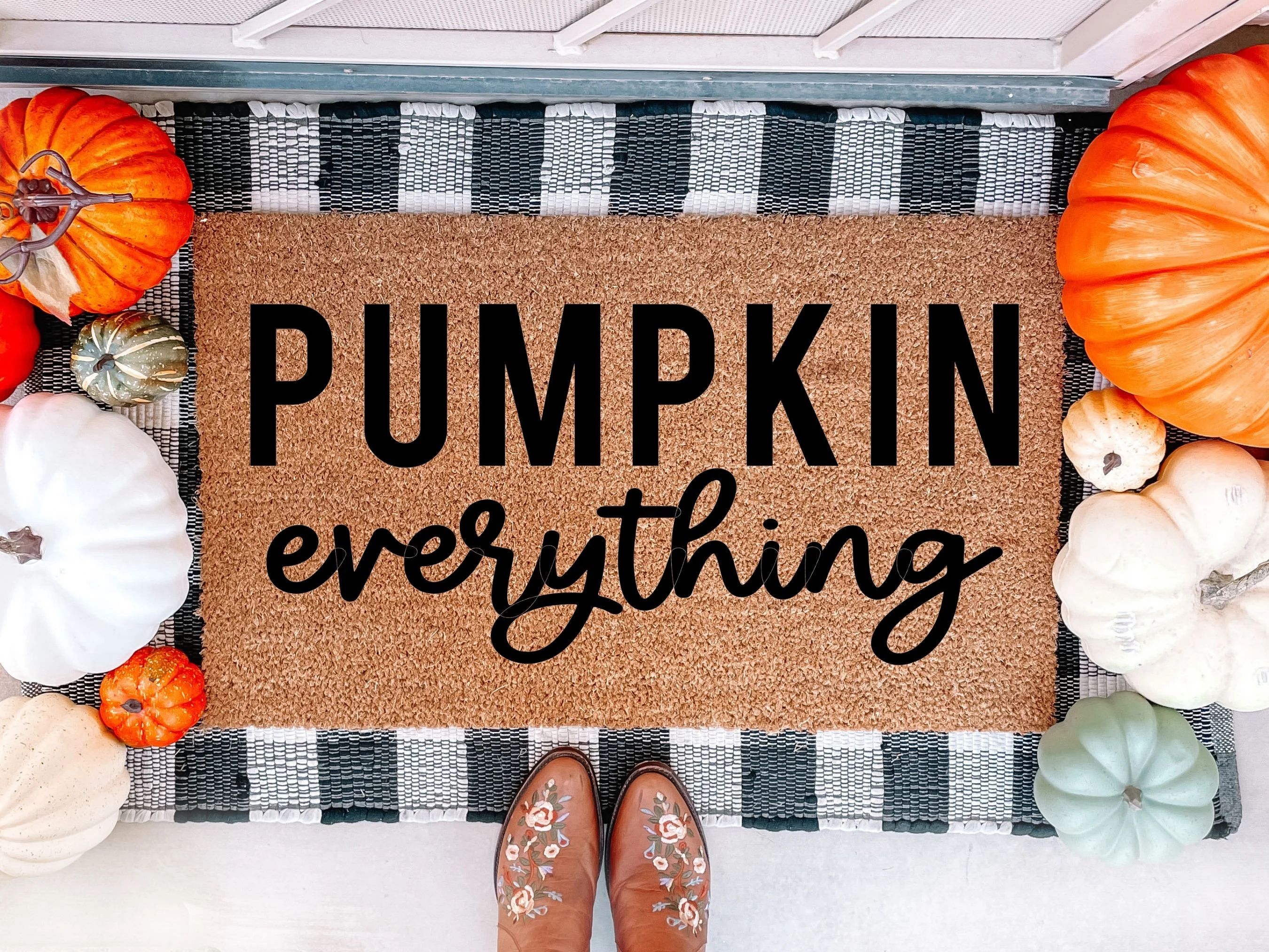 Pumpkin Everything Doormat | Fall Doormat | Fall Porch Decor | Fall Welcome Mat | Hey There Pumpk... | Etsy (US)