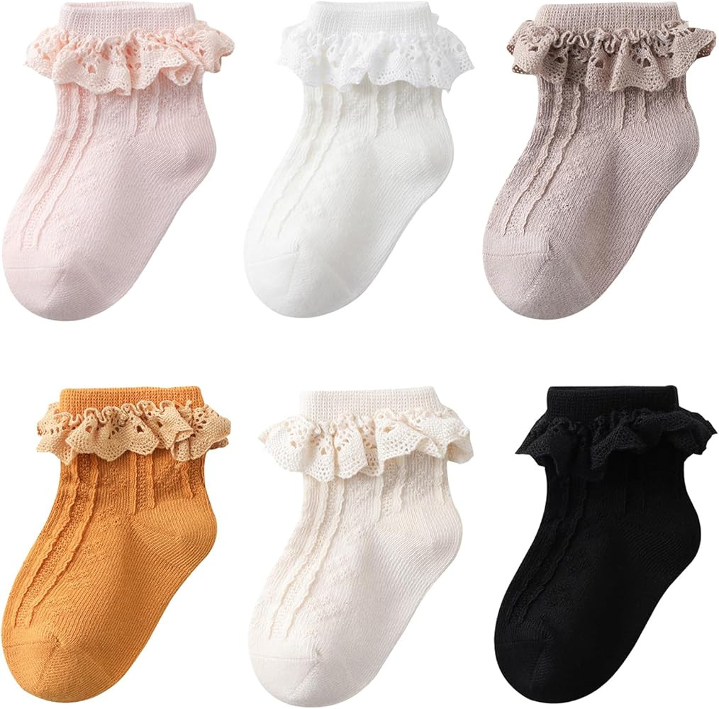 Zumou Toddler Lace Socks Girls Ruffle Eyelet Frilly Princess for Baby Little Kids | Amazon (US)