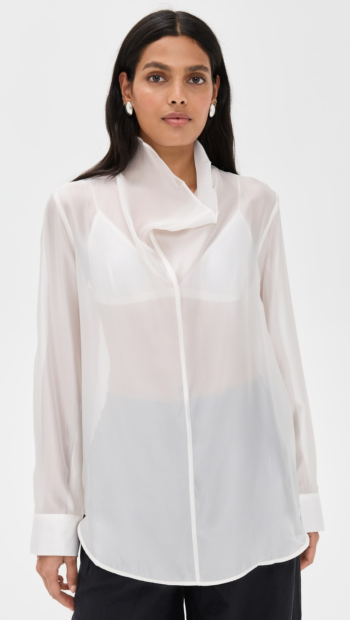 Sheer High Cowl Neck Blouse | Shopbop
