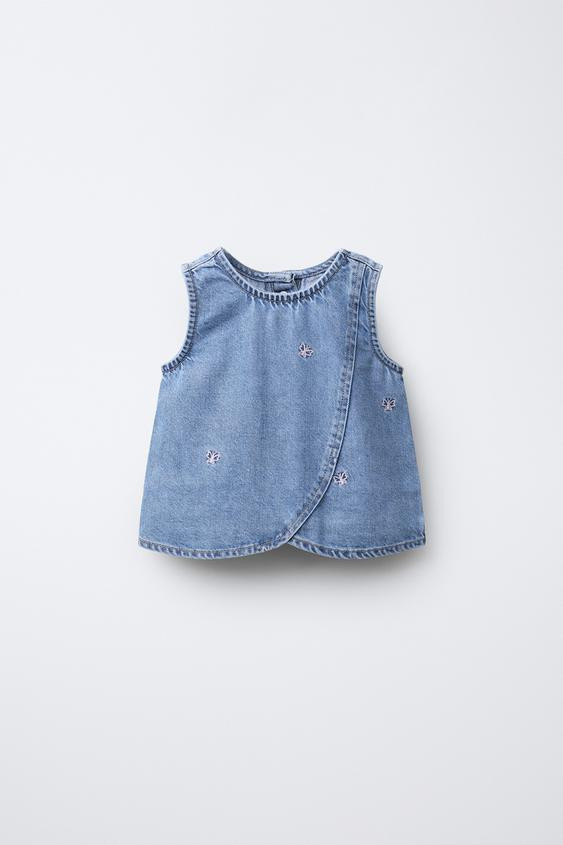 EMBROIDERED BUTTERFLY DENIM TOP | Zara US