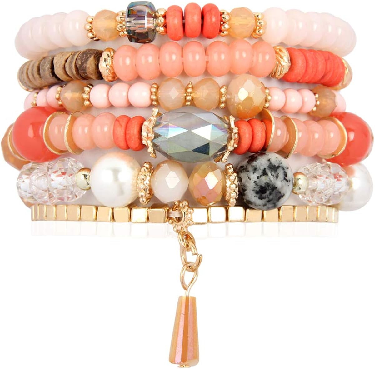 RIAH FASHION Bead Multi Layer Versatile Statement Bracelets - Stackable Beaded Strand Stretch Ban... | Amazon (US)