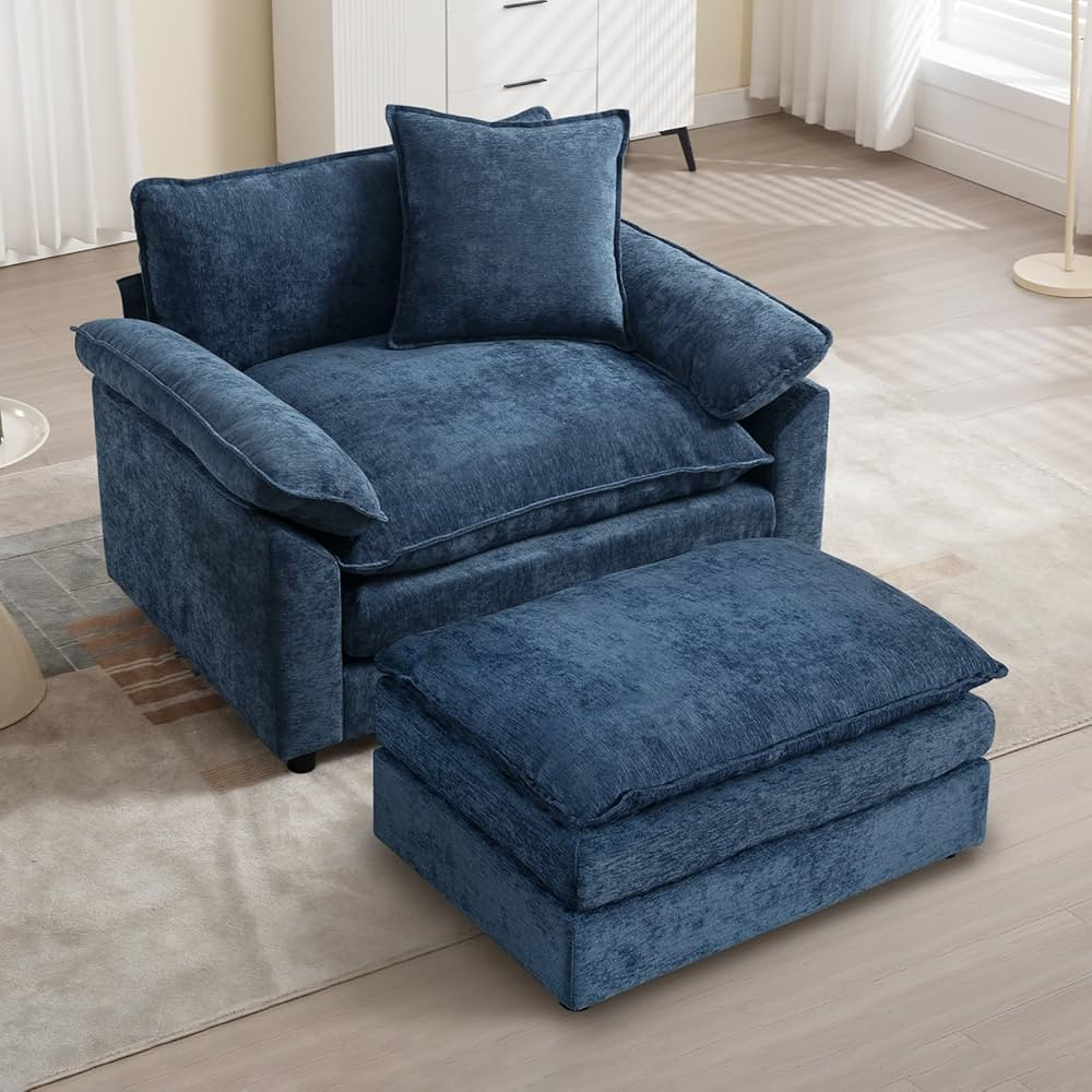 Modern Oversized Chair with Ottoman, Comfy Chenille Accent Chair Large Upholstered Armchair with ... | Amazon (US)