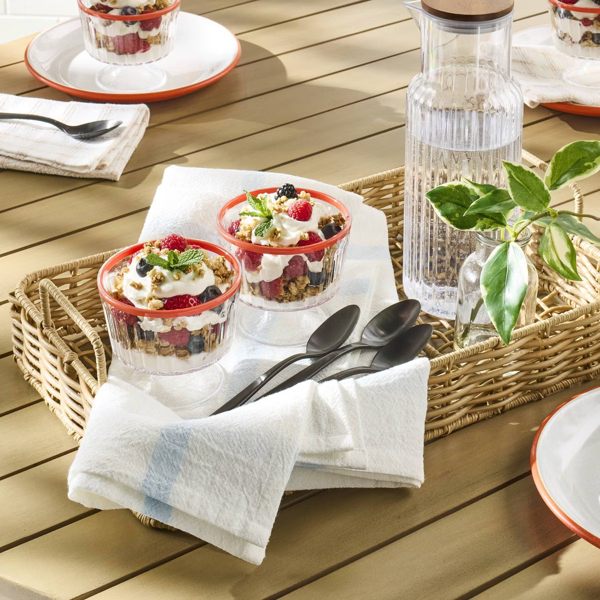 4pk 10oz Ribbed Plastic Parfait Cups Clear/Poppy - Hearth & Hand™ with Magnolia | Target