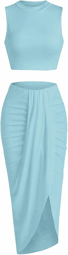 ZAFUL Women’s 2 Pieces Skirt with Crop Tank, High-Slit Twist Skirt Set Bodycon Dress for Party ... | Amazon (US)