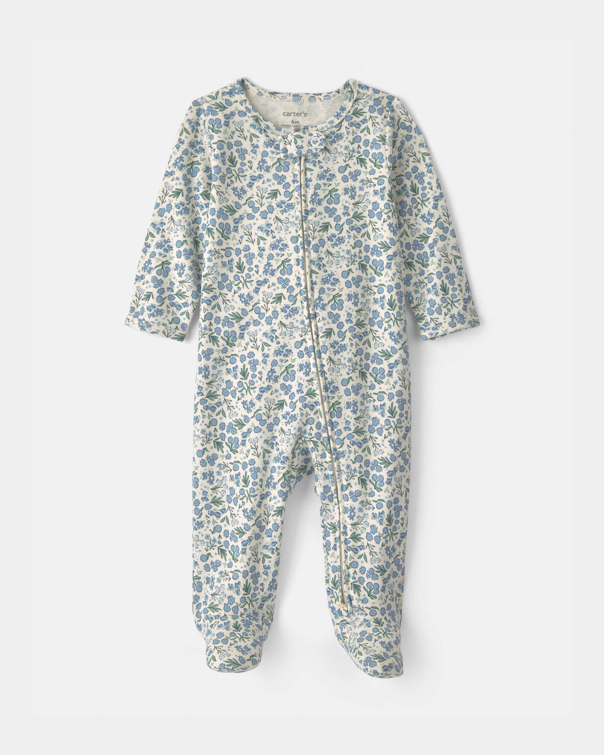 Baby Girl Floral 100% Cotton 2-Way Zip Sleep & Play Pajamas - Blue/Ivory | Carter's | Carter's Inc