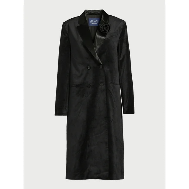Scoop Women’s Midi Length Velvet Tuxedo Blazer, Sizes XS-XXL - Walmart.com | Walmart (US)