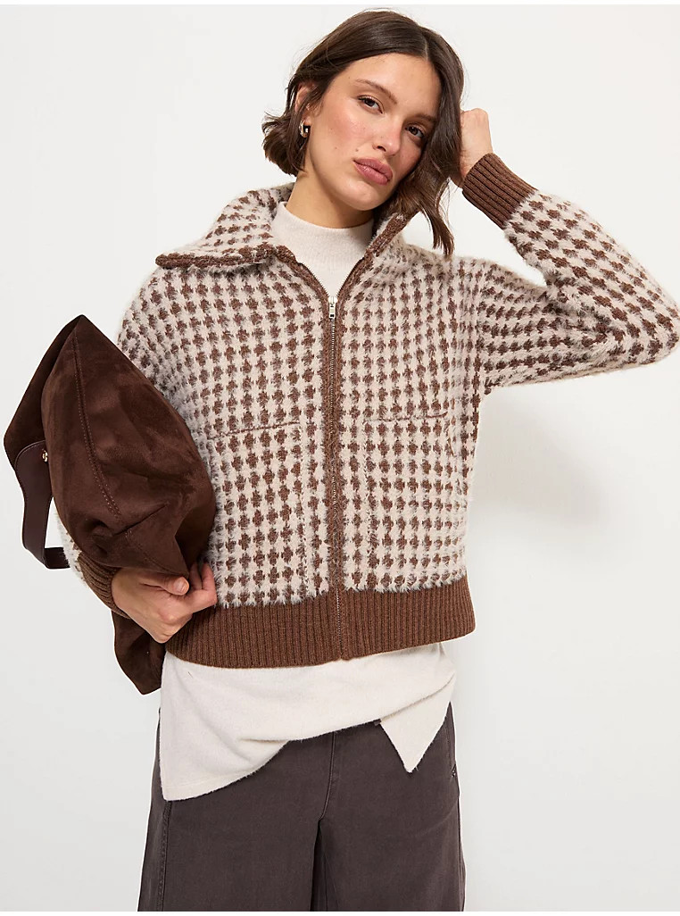 Brown Diamond Collared Textured Cardigan | George at ASDA