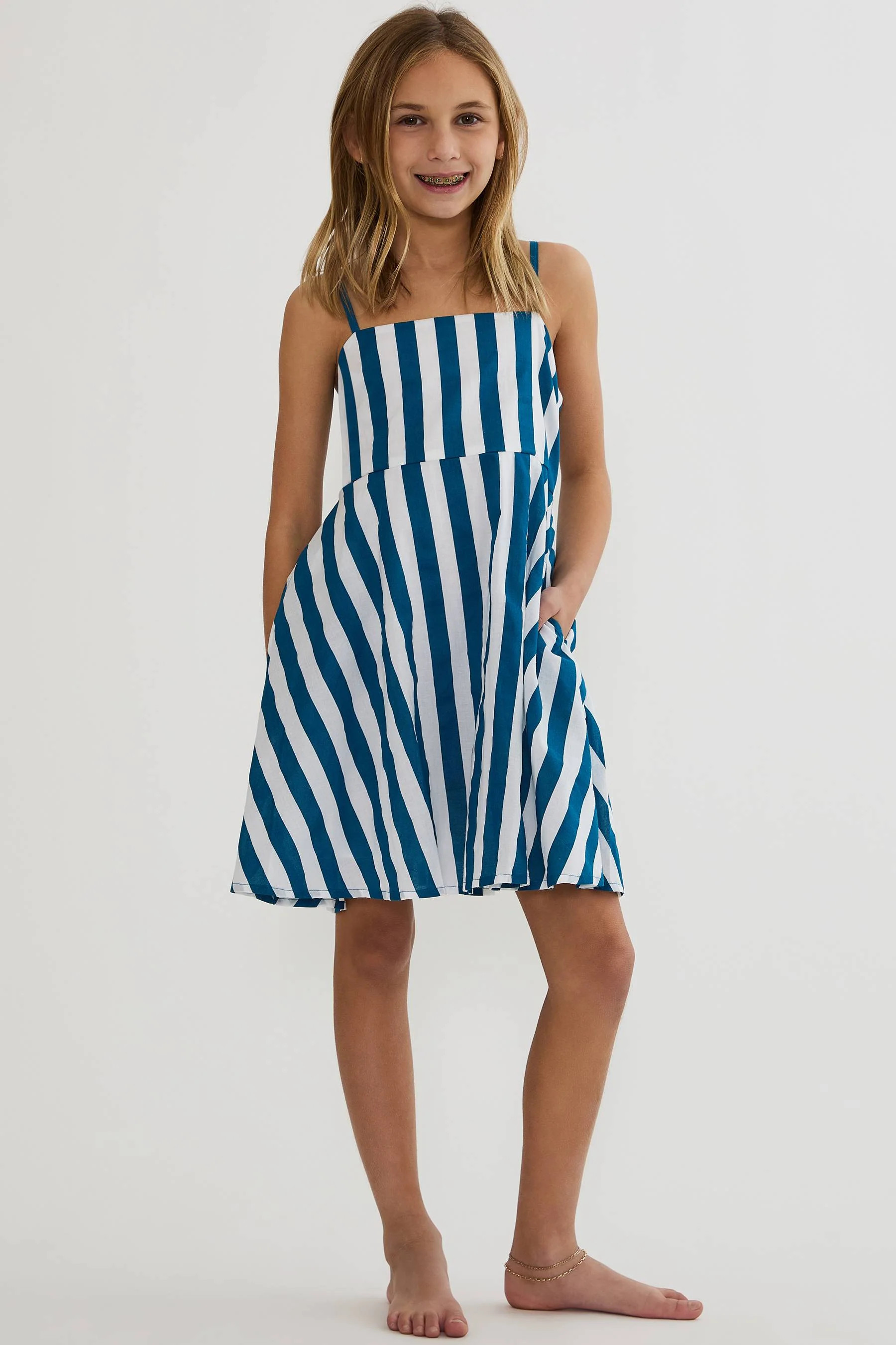 Little Rianne Mini Dress Twilight Tides Stripes | Girls Navy & White Striped Dress | Beach Riot | Beach Riot