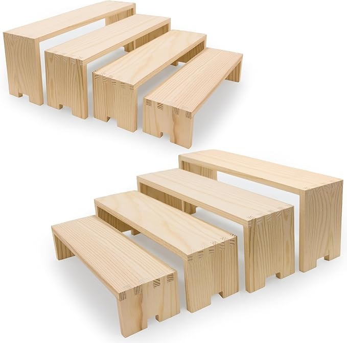 2 Set Large Wooden Display Risers Wood Riser Wooden Stands for Display Cupcake Stand 4Tiered 8Pcs... | Amazon (US)