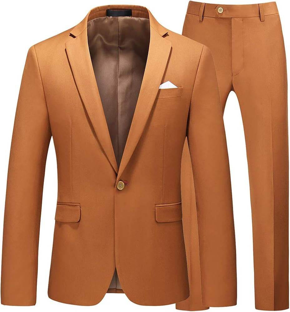 UNINUKOO Mens Suit Slim Fit 1 Button 2 Piece Wedding Party Holiday Solid Color Tux Suits for Men | Amazon (US)
