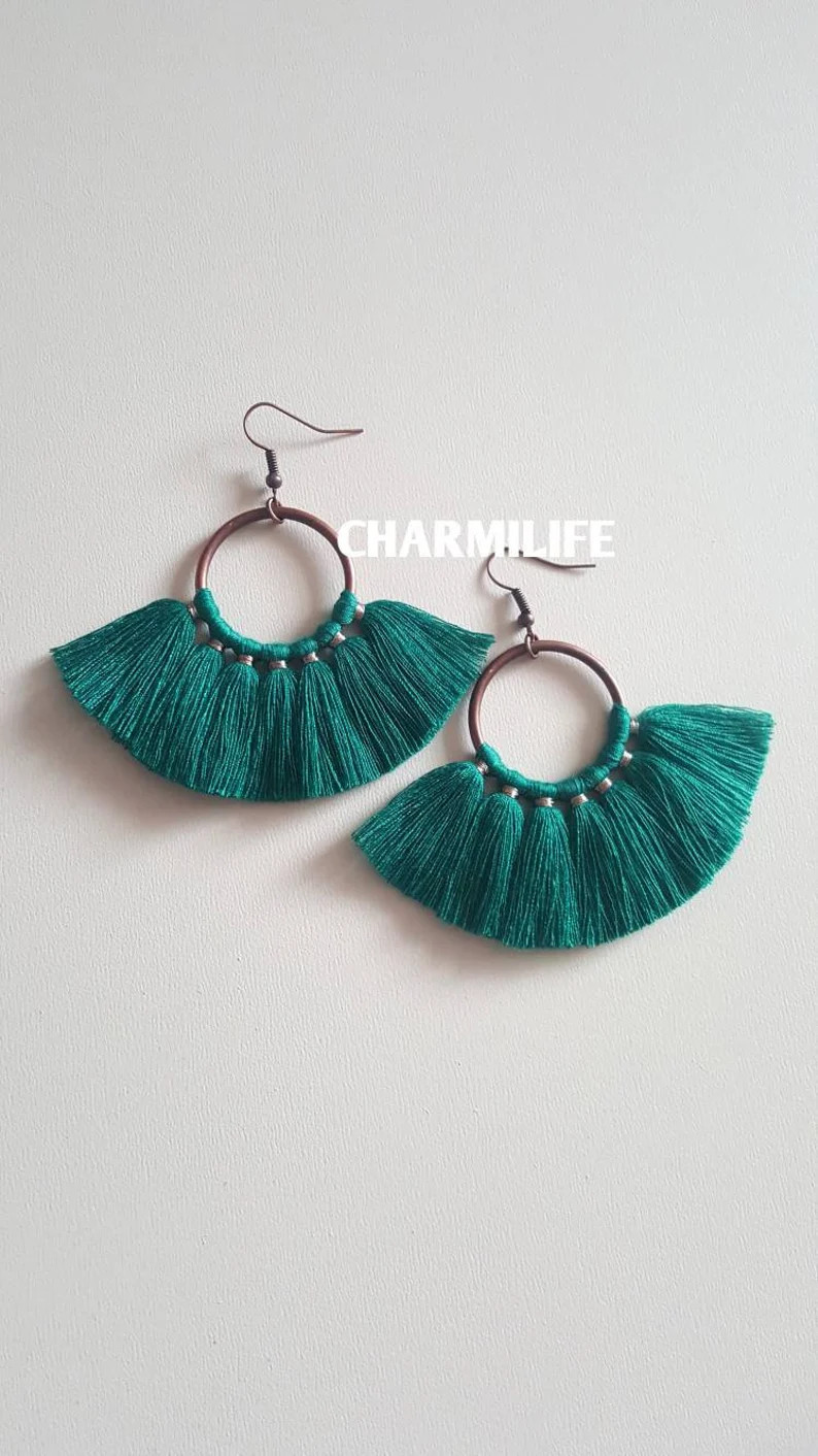 Emerald Green Earrings Fan Tassel Earrings Statement Earrings | Etsy | Etsy (US)