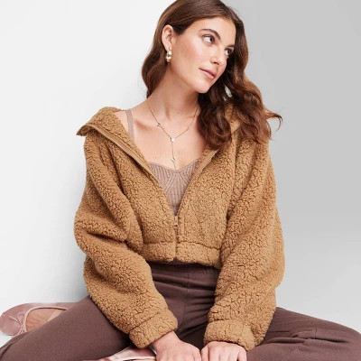 Women's Faux Shearling Full Zip-Up Sweatshirt - Wild Fable™ | Target