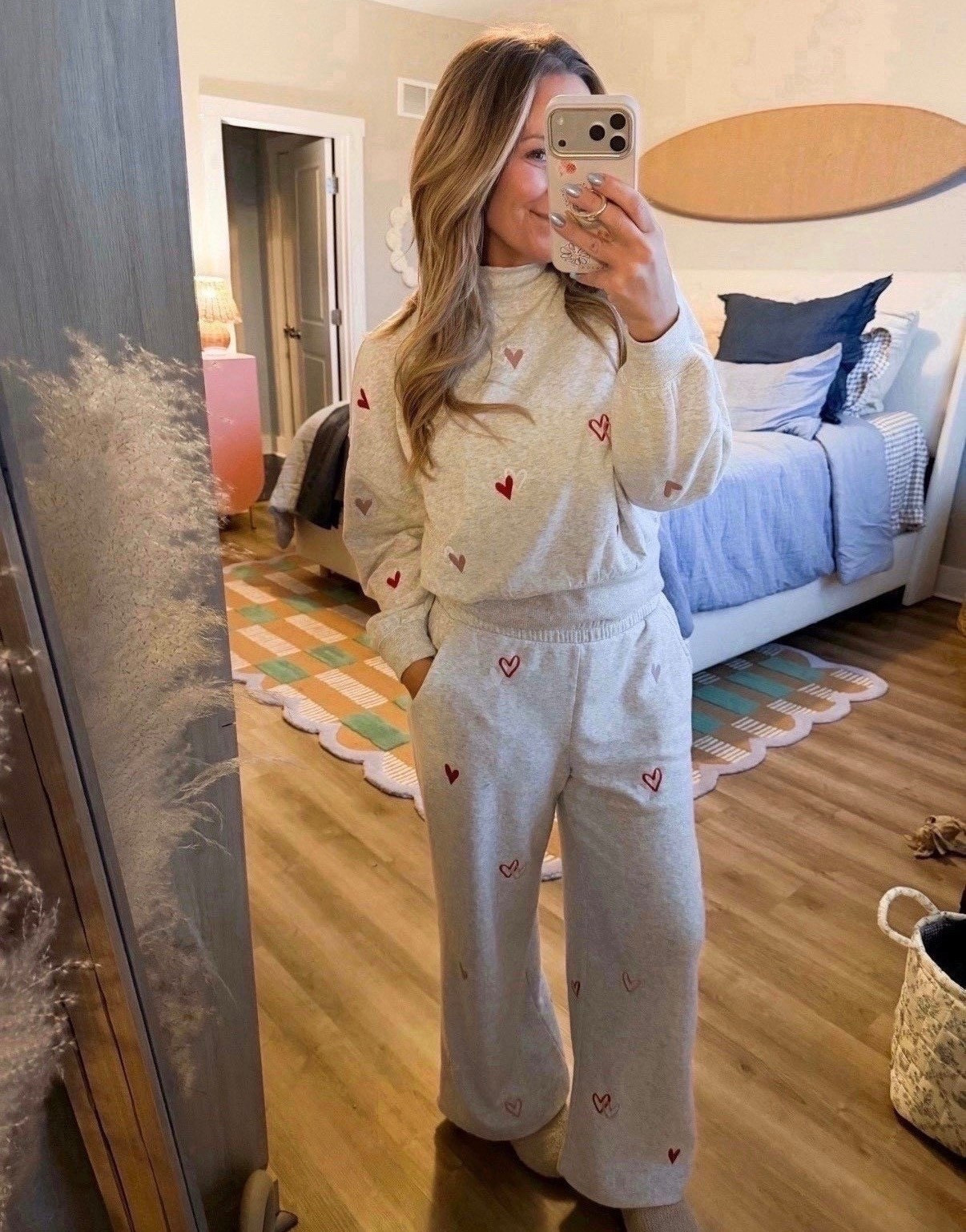 This is the kind of outfit that makes staying in feel special. Soft, comfy, and just the right amount of cute with the subtle heart details. Perfect for lounging, slow mornings, or a cozy night at home when you still want to feel put together. Linking the full set here.

matching sweat set, cozy lounge outfit, heart print sweat set, comfy loungewear, casual mom outfit, stay at home outfit, soft sweats

#LTKootd #LTKSeasonal