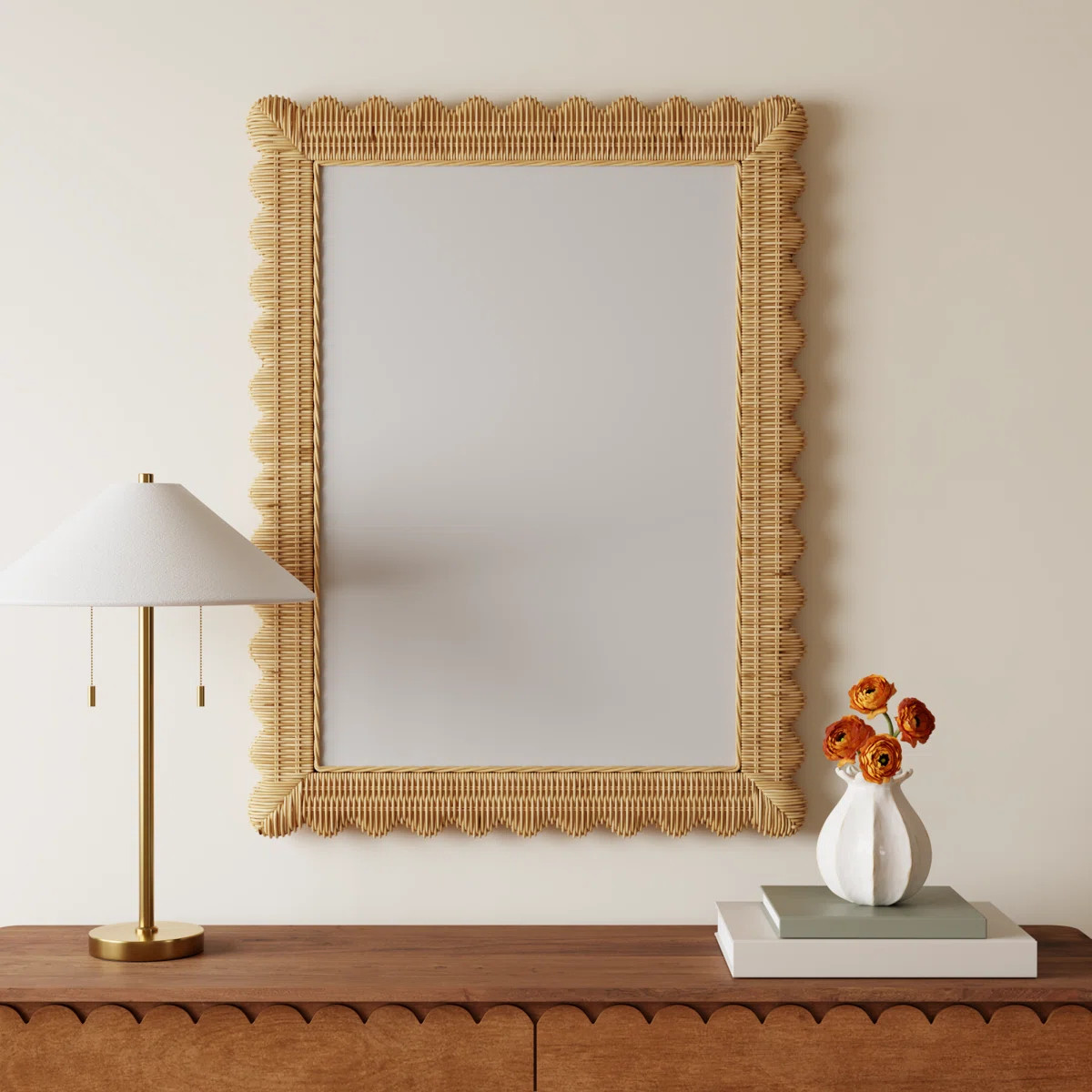 Lacie Rattan Rectangle Wall Mirror, Natural Brown | Wayfair North America
