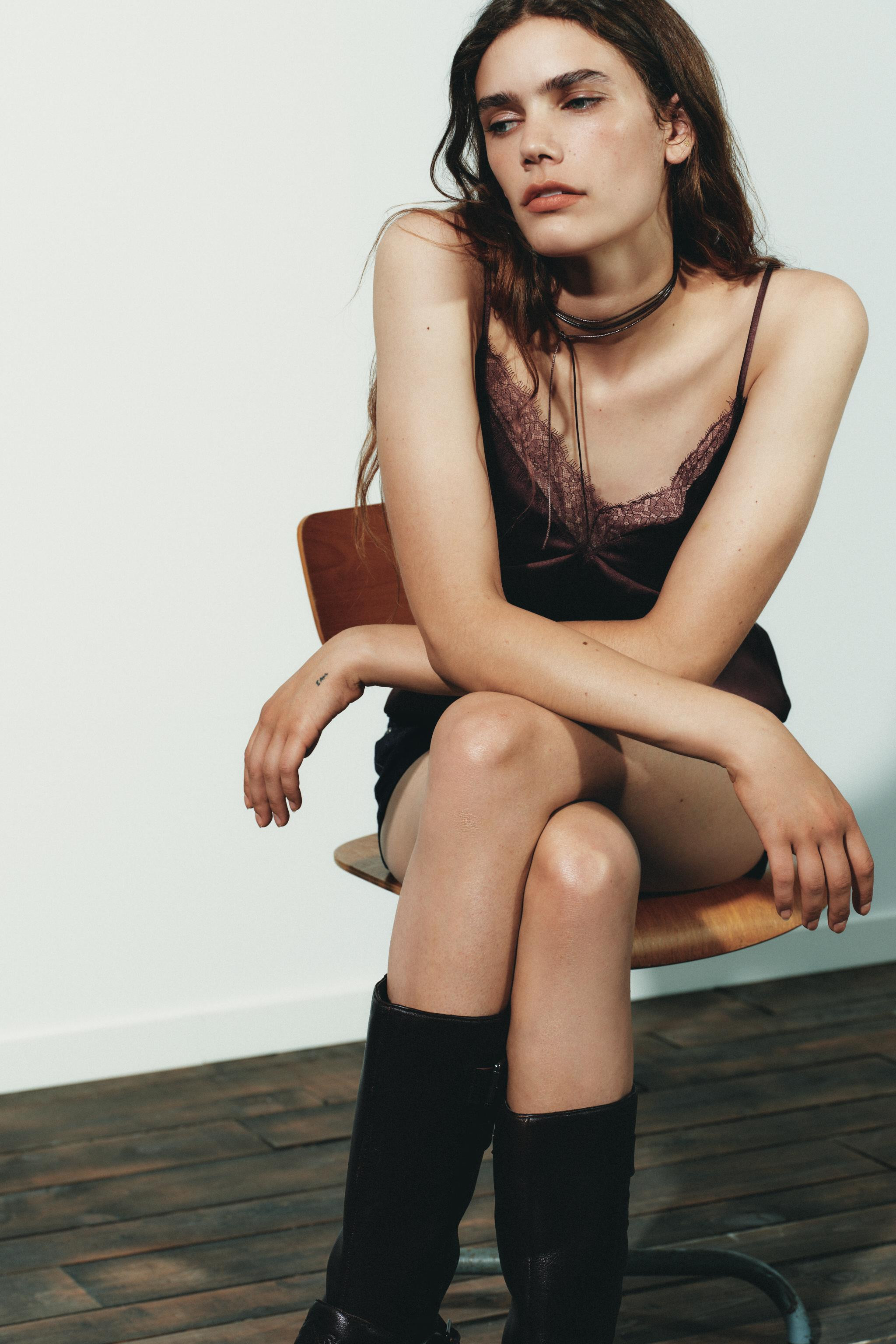 SATIN TOP WITH LACE | Zara UK