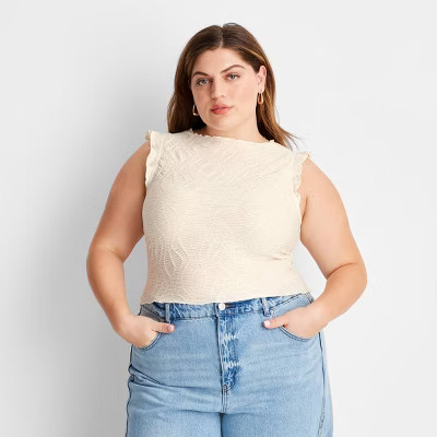 Women's Jacquard Tank Top - Future Collective Cream XL: Recycled Polyester, Spandex, Lightweight, Pullover, Crew Neck, Sleeveless | Target