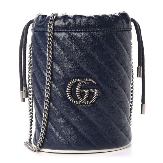 GUCCI Vintage Effect Calfskin Matelasse Diagonal Mini Torchon GG Marmont 2.0 Bucket Bag Blue | Fashionphile