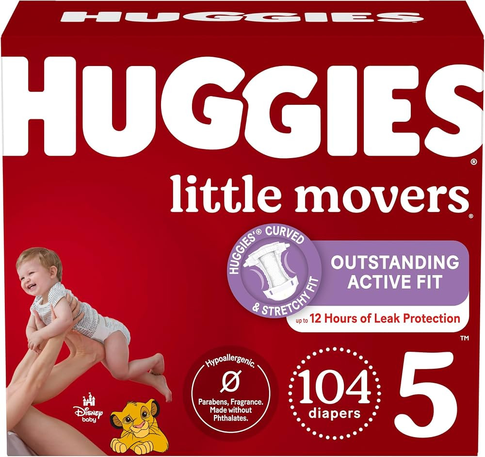 Huggies Size 5 Diapers, Little Movers Baby Diapers, Size 5 (27+ lbs), 104 Count, Packaging May Va... | Amazon (US)