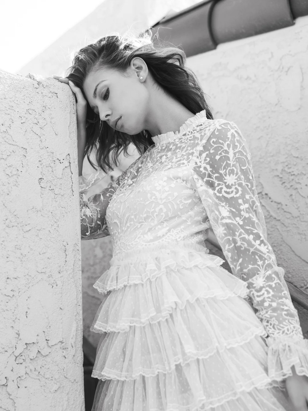 Embroidered Long Sleeve Ruffled Tiered Dress | Mac Duggal